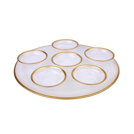CLASSIC TOUCH DECOR Classic Touch GSPW149 12.75 x 4.25 in. Alabaster White Seder Plate with Gold Rim GSPW149